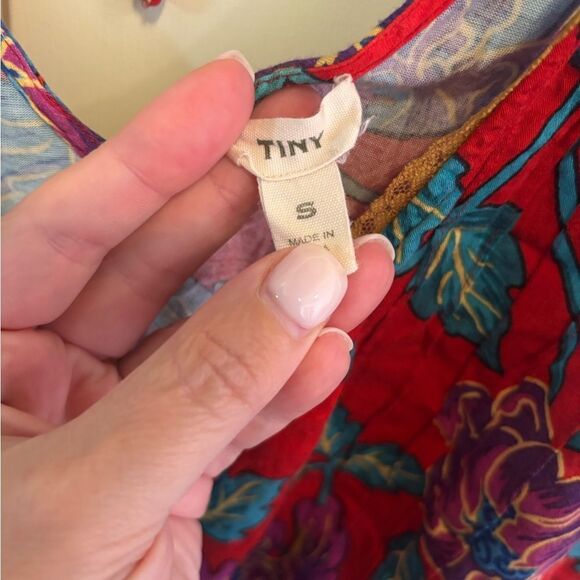 Anthropologie Tiny Red Floral V-Neck Wrap Blouse - Picture 3 of 4